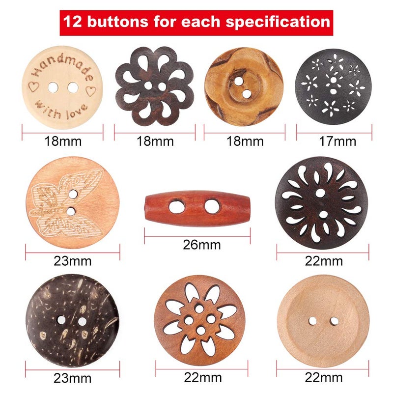 Meifuly Assorted Handmade Buttons, 120Pcs Wooden Buttons Art DIY Craft Supplies with Box - Image 2